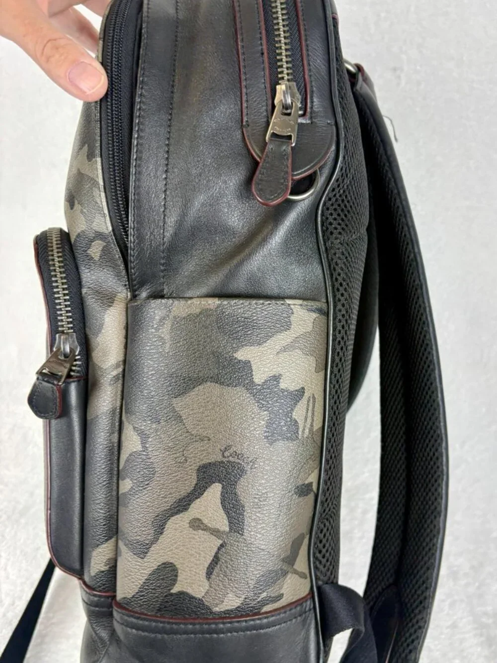 Coach Graham Backpack in Green Multi Camo Print Coated Canvas with Leather Trim